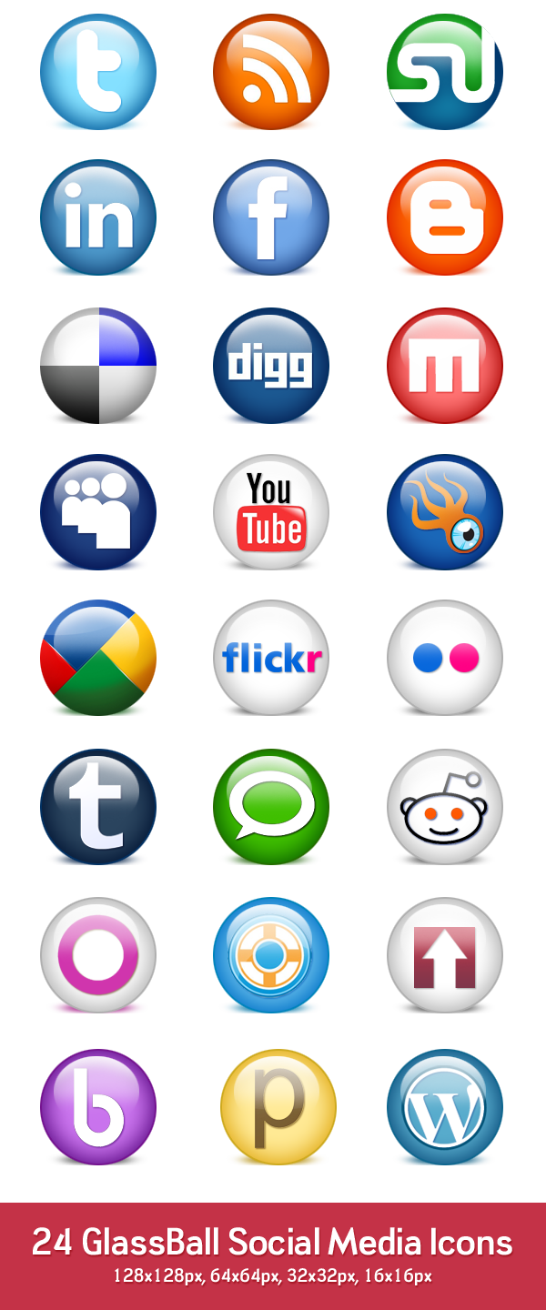 Download 24 Glossy Social Media Icons (psd & ) Graphicsfuel PNG ...